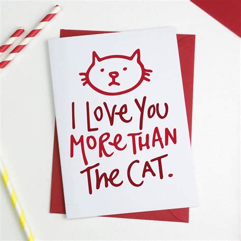 On one side, pick from past submissions made to the i love you more than blank site and on the other customize the p. i love you more than the cat valentines card by a is for alphabet | notonthehighstreet.com