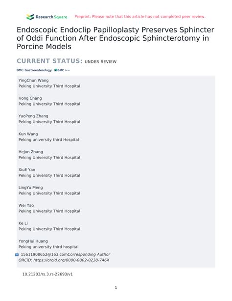 PDF Endoscopic Endoclip Papilloplasty Preserves Sphincter Of Oddi