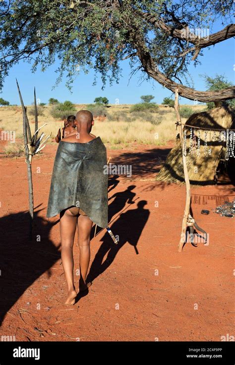 Kalahari Namibia Jan 24 2016 Bushmen Hunters Return In Their Village In The Kalahari Desert