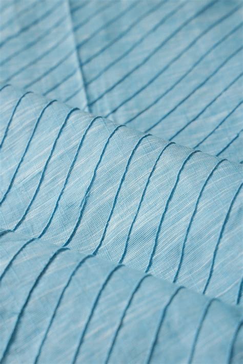 Sky Blue Stripes Pintucks Plain Cotton Fabric