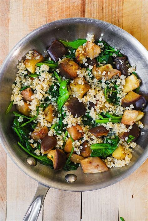 It may also help maintain blood sugar level and aid sustainable weight loss. Roasted Eggplant, Spinach, Quinoa, and Feta Salad - Julia ...