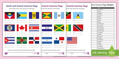 Flags Of North And Central America Worksheet Twinkl