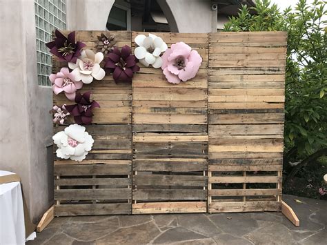 Pallet Wall With Paper Flowers Perfect For Bridal Shower Decor Pallet Backdrop Rustic Wedding
