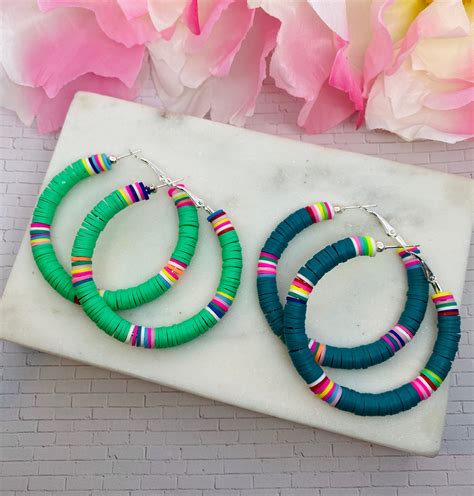 Colorful Hoop Earrings Heishi Bead Earrings Heishi Jewelry Etsy