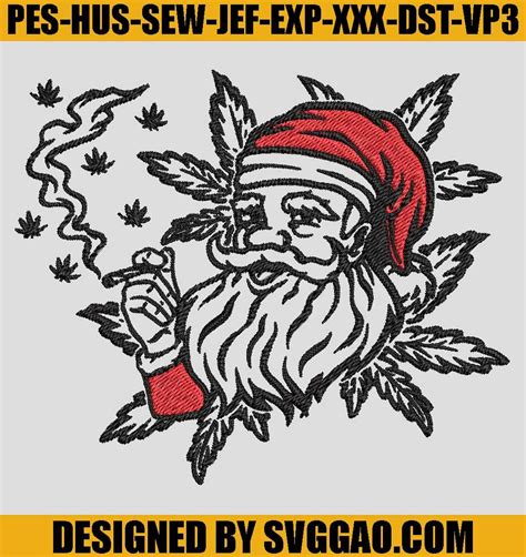 Santa Skull Smoking Joint Embroidery Design Santa Weed Embroidery
