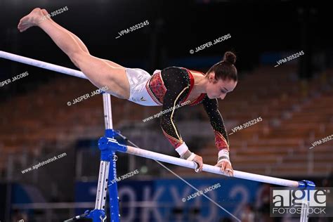 Belgian Gymnast Nina Derwael Pictured In Action During The Individual Uneven Bars Final Event In