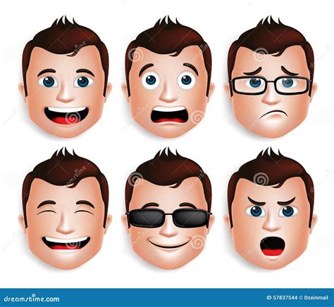 20 Different Facial Expressions And Upper Body Of Men In Work Clothes