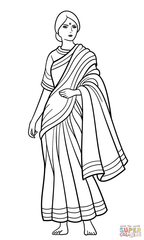 Indian Woman In Sari Coloring Page Free Printable Coloring Pages