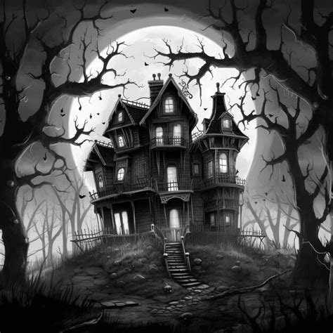 Premium Photo A Black And White Image Of A Creepy House In The Woods