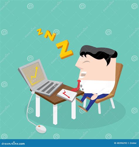 Businessman Falling Asleep At His Work Stock Vector Image 48396292