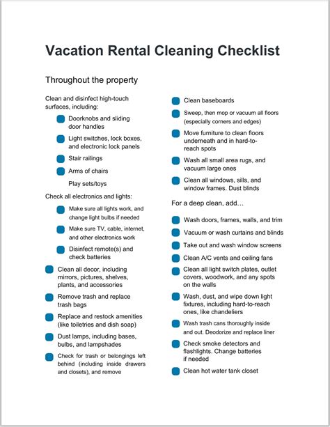 Example Vacation Rental Cleaning Checklist Template