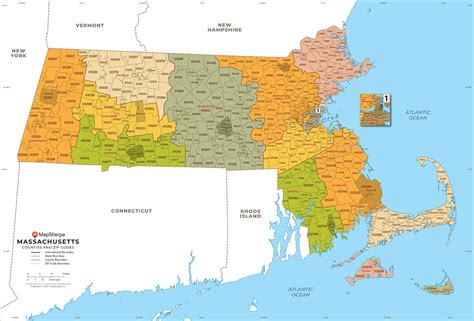 Massachusetts Zip Code Map With Counties By Mapsherpa The Map Shop