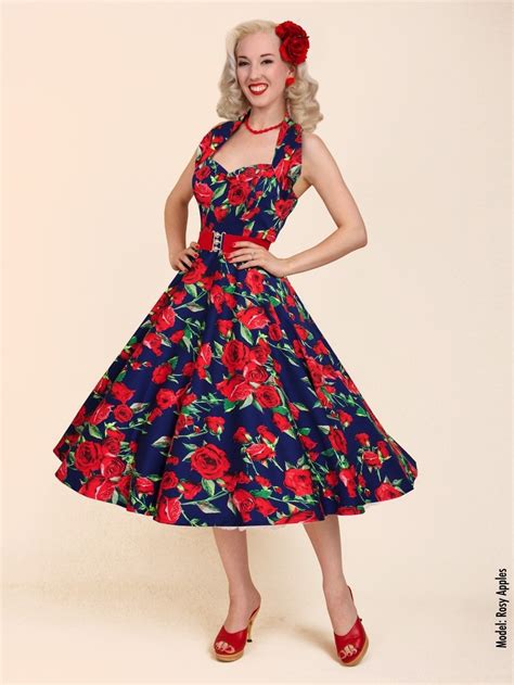 1950s Halterneck New Rose Navy Dress From Vivien Of Holloway
