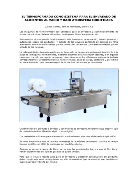 El Termoformado Como Sistema Para El Envasado De Alimentos