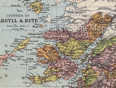 Antique County Map Of Argyll And Bute Scotland Circa 1882