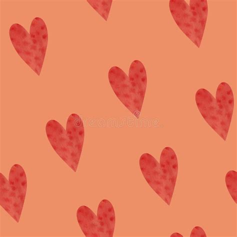 Seamless Pattern With Red Hearts Watercolor Hand Painted D Stock Photo
