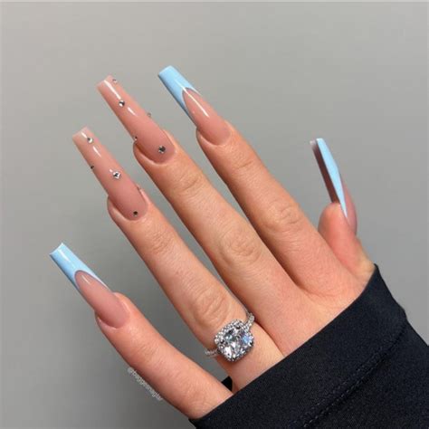 31 Cute Sky Blue French Tip Nails Blue French Nude Nails With