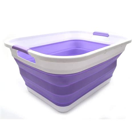 Purple Collapsible Plastic Laundry Basket With Cut Out Handles 41 Liter
