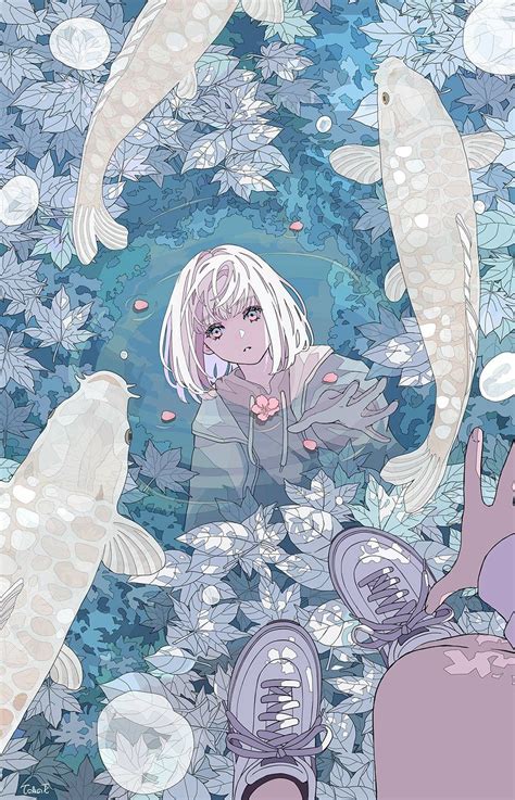 Girl And Koi Anime Backgrounds Wallpapers Anime Scenery Wallpaper