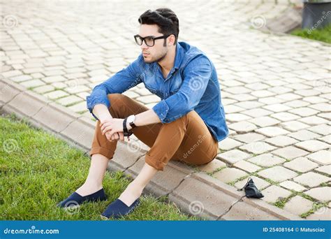 Handsome Young Man Posing Outdoors Stock Photo Image Of Fashion