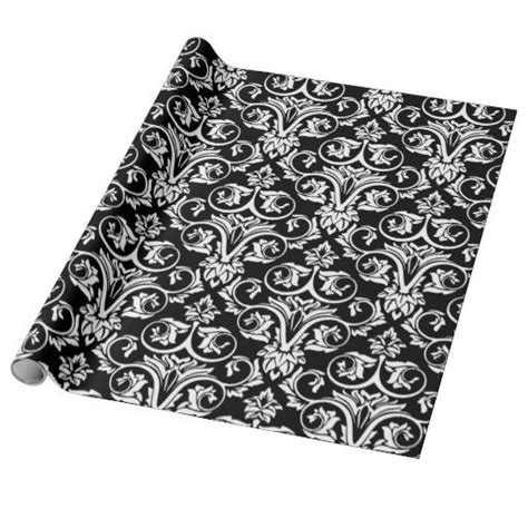 Black And White Damask Large Pattern Print Wrapping Paper Zazzle Print Wrapping Paper White