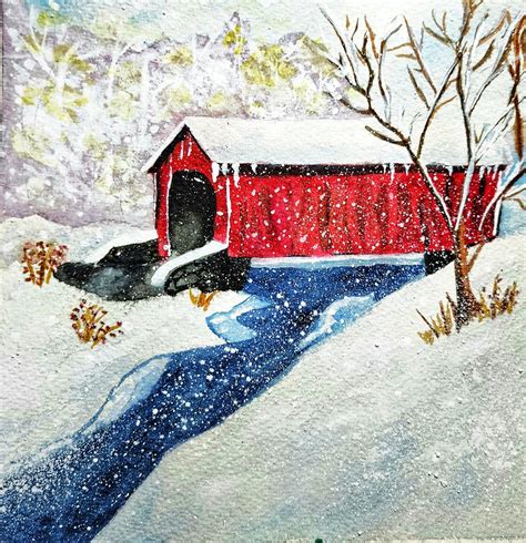 Snowy Covered Bridge Painting By Shady Lane Studios Karen Howard Fine