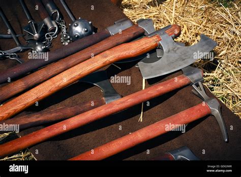 Medieval Blunt Weapon Battle Axes And Hammers Stock Photo Alamy