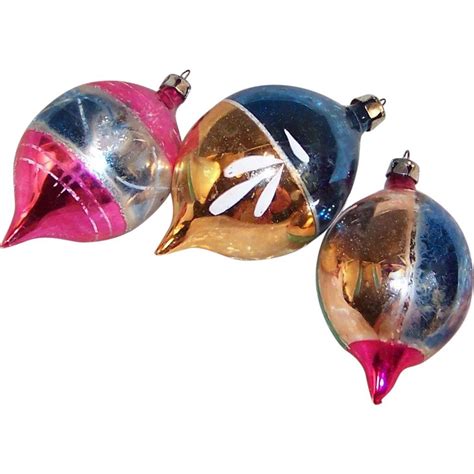 Three Poland Hand Blown And Decorated Glass Christmas Tree Ornaments Found At W Glass