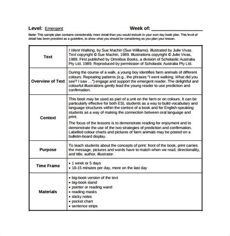 Sample Example And Format Templates 13 Kindergarten Weekly Lesson Plan