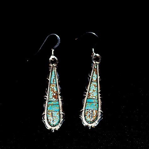 Turquoise Number 8 Drop Earrings Southwest Indian Foundation 11164