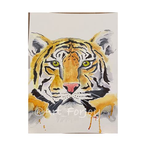 Peinture à laquarelle de tigre 9x12 dans le tapis noir de Etsy