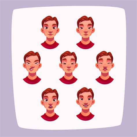 Young Man Face Expressions Cartoon Male Avatar 12861881 Vector Art At