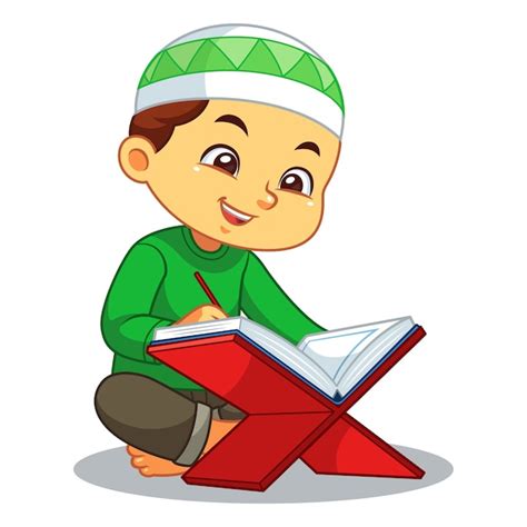 Premium Vector Moslem Boy Reading Koran