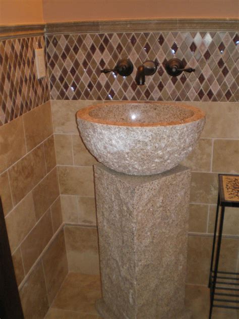 Hand Carved Stone Pedestal Sink Rustic Powder Room Other By