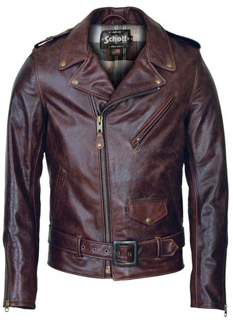 Schott Nyc Mens Waxy Cowhide Leather Motorcycle Jacket Brown Rn 18606