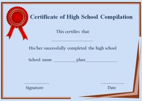 Certificate Of Completion High School Template Certificate Of