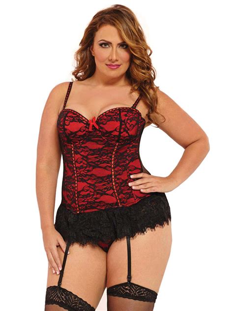 Plus Size Full Figure Sexy Underwire Lace Overlay Bustier Lingerie Ebay