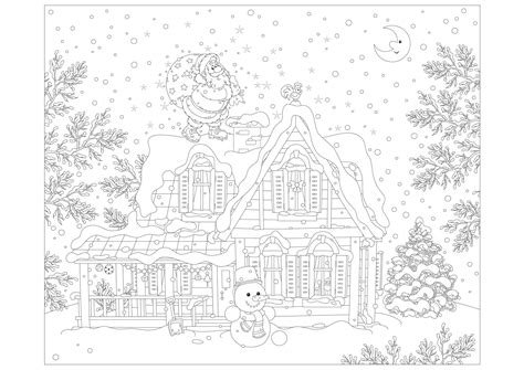 Coloriage avec nombreux détails  Père Noël et sa hotte  Coloriages de