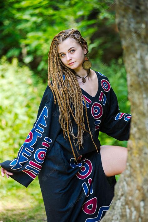 Premium Photo Beautiful Girl With Dreadlocks Dressed Hippie Styleposes Outdoors