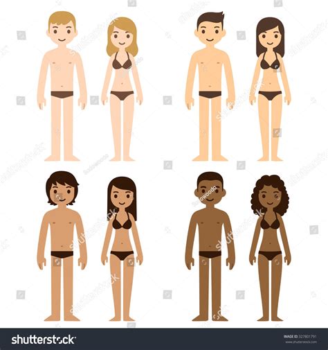 Cute Diverse Men And Women In Underwear Cartoon People Of Different