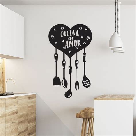 Vinilos decorativos cocina bajo mesada alacena paredes. Vinilo cocina con amor - Frases para cocinas
