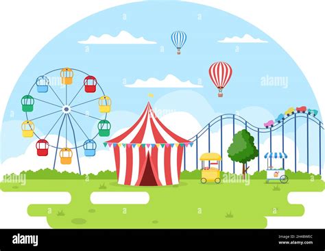 Summer Fair With Carnival Circus Funfair Or Amusement Park Landscape