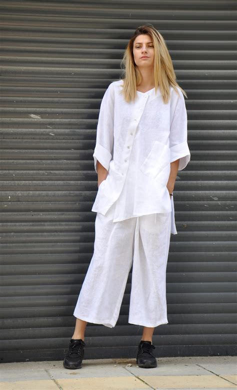 All White Linen Suit Two Piece Set Women Pantsuit Linen Etsy Canada