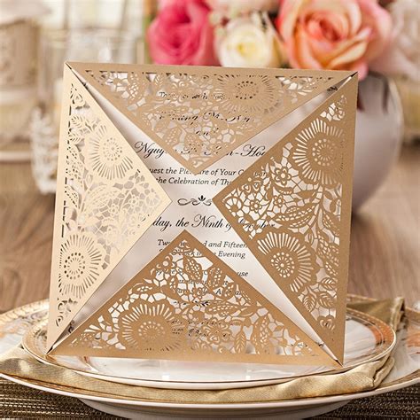 Shop our exclusive range of christian wedding cards with shubhankar! 12Pack/Lot Design Rustic Gold Wedding Invitations Laser ...