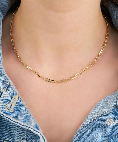 18k Gold Filled Paper Clip Chain Necklace Long Link Layered Etsy
