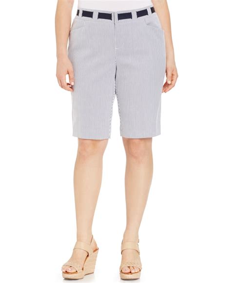 Inc International Concepts Plus Size Pinstripe Bermuda Shorts In Gray Lyst