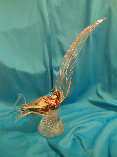 Vintage Tall Multi Color Hand Blown Glass Bird Pheasant Etsy