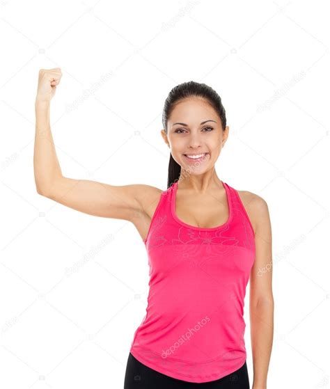 Sport Fitness Woman Flexing Show Her Biceps Muscles — Stock Photo