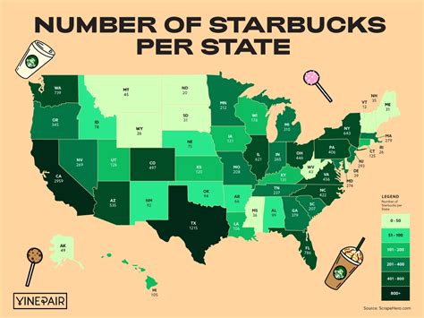 The Number Of Starbucks In Every State Map Vinepair