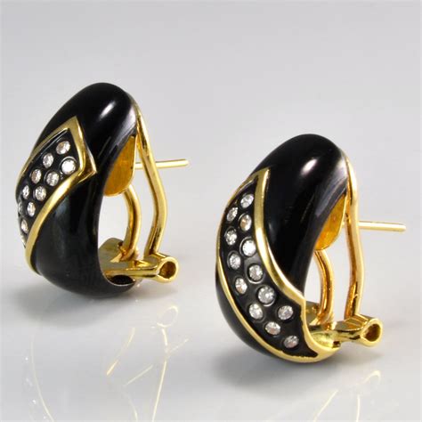 Beautiful Enameled 18k Gold Diamond Bangle Ring And Earrings Set 077